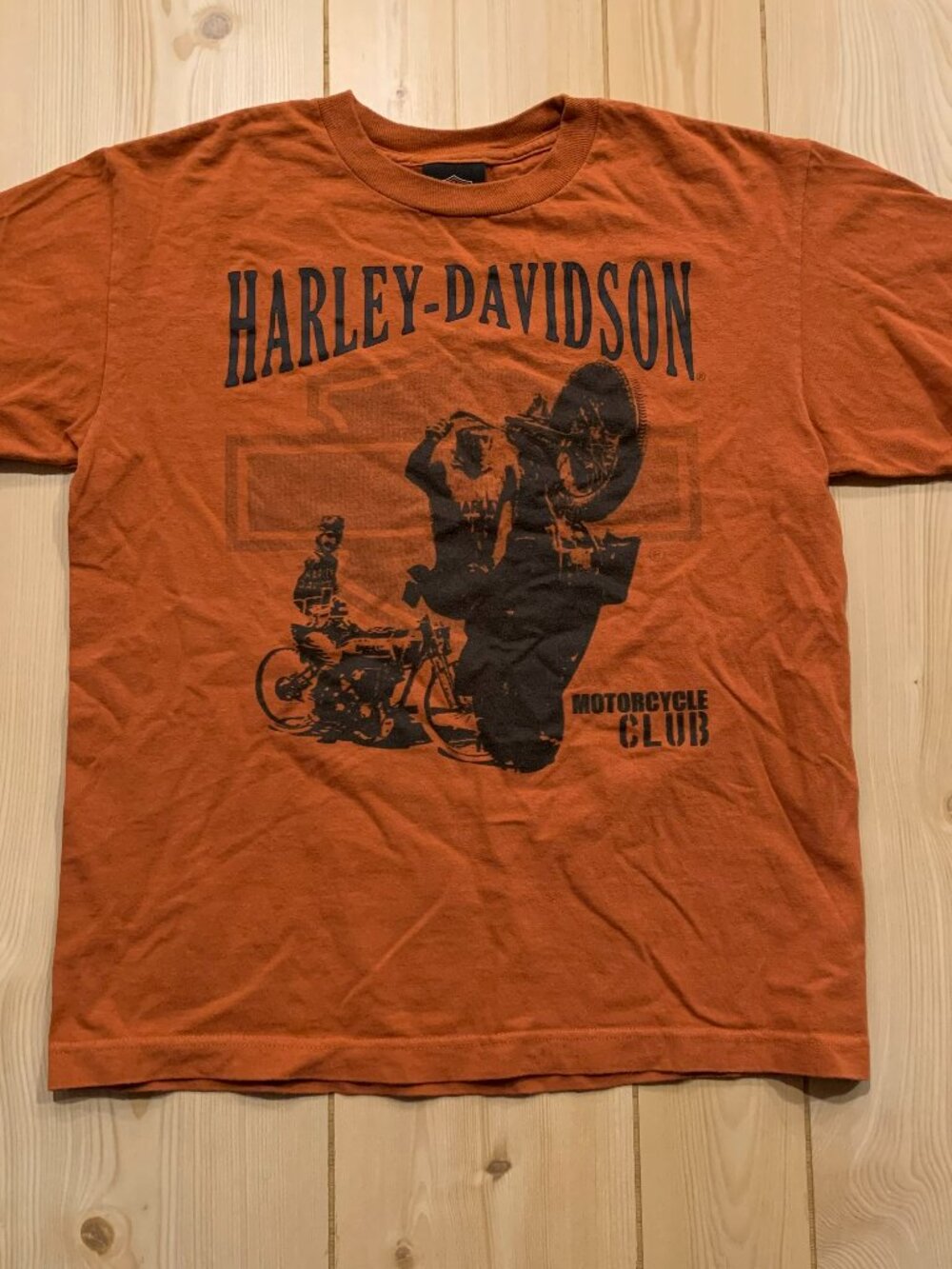 Harley-Davidson Motorcycle Club Biker Grunge Punk Orange Youth T-Shirt Size L